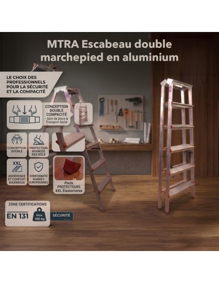 MTRA Escabeau double marchepied en aluminium