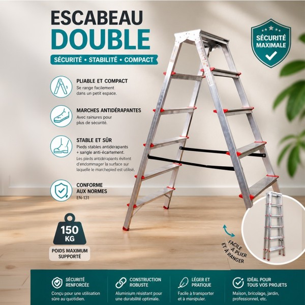 MTRA Escabeau double marchepied en aluminium