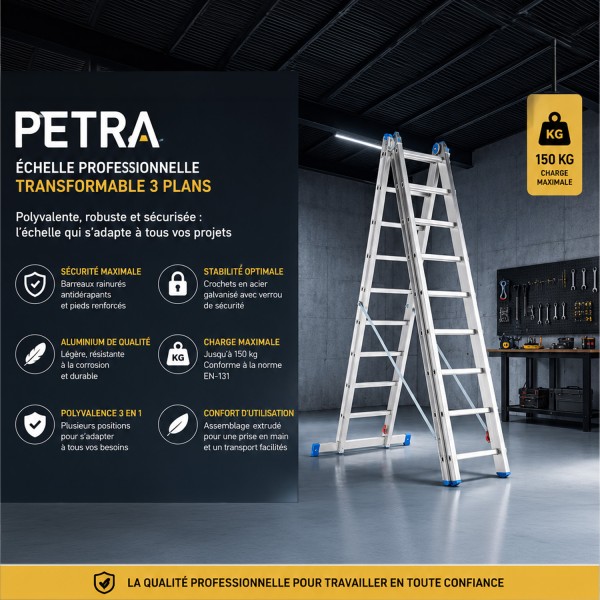 PETRA Echelle professionnelle transformable en aluminium 3 plans