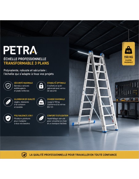 PETRA Echelle professionnelle transformable en aluminium 3 plans