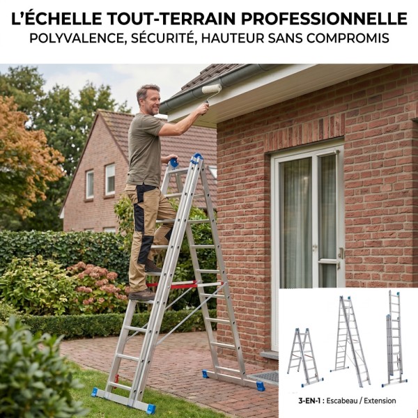 PETRA Echelle professionnelle transformable en aluminium 3 plans
