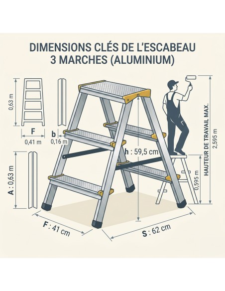 Escabeau Double Pans Pliable Antidérapant 150 kg Stable 3 à 8 marches