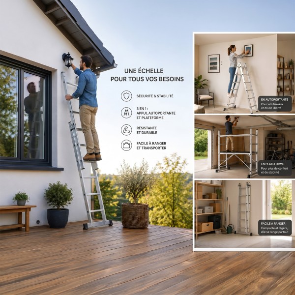 HIGH Échelle 2 Plans Modulable en Aluminium – Polyvalente 3-en-1