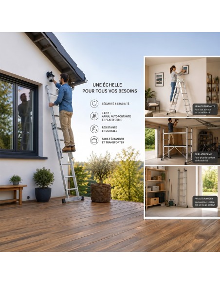 HIGH Échelle 2 Plans Modulable en Aluminium – Polyvalente 3-en-1