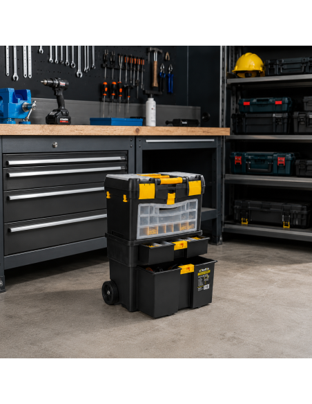 Chariot à outils modulable avec tiroirs et compartiments 3 niveaux