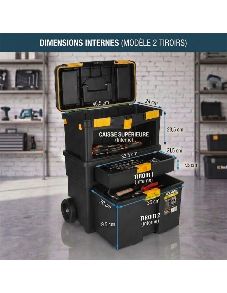 Chariot à outils modulable avec tiroirs et compartiments 3 niveaux