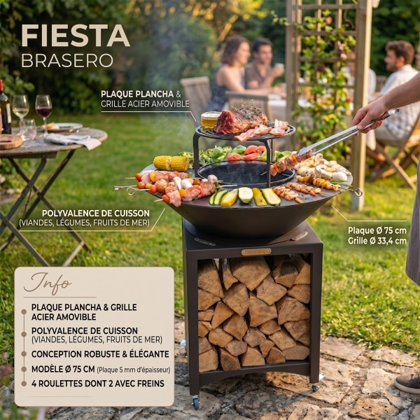 FIESTA Brasero haut de qualité barbecue plancha en acier épais