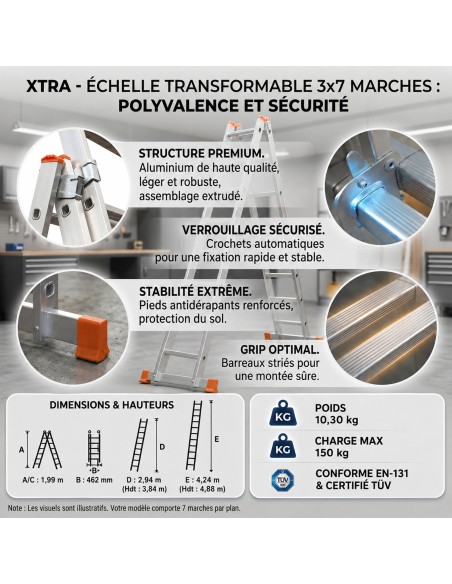 Échelle Transformable 3 Plans Aluminium XTRA | Multi-usages