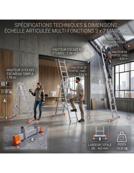 Échelle Transformable 3 Plans Aluminium XTRA | Multi-usages