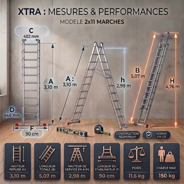 XTRA Echelle en aluminium 2 plans