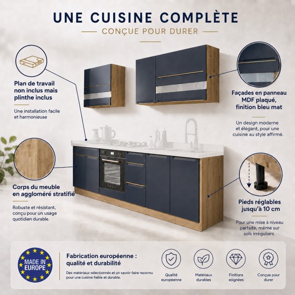 Cuisine Complète modulable 260 cm - 7 Meubles Bois - GLAM | MMD