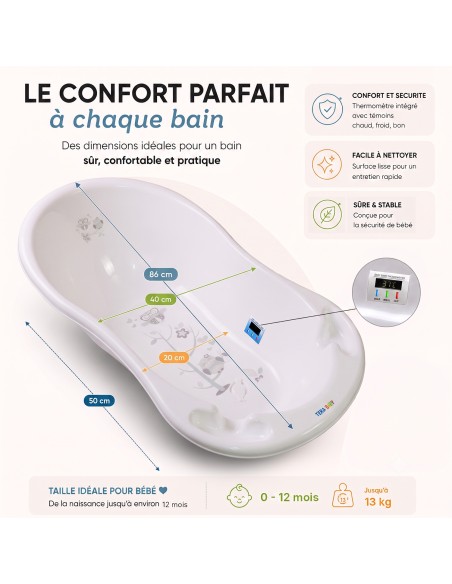 Baignoire bébé thermomètre pied évacuation 86 cm | BB-BOOM