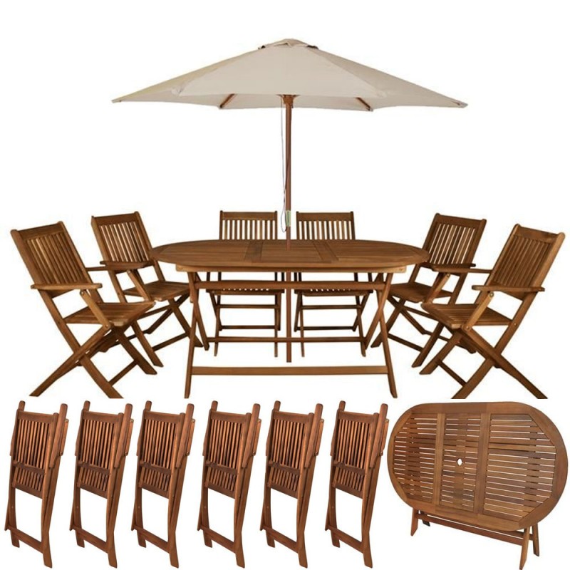 Ensemble Table et 6 chaises pliables de jardin  tout en bois