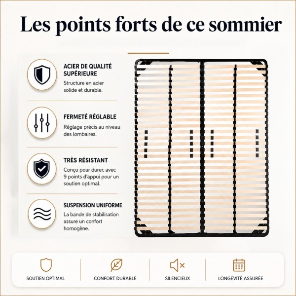 Sommier à lattes résistant avec fermeté réglable pour votre dos