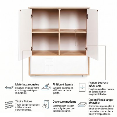 IDA Commode bébé en bois 2 portes 1 tiroir 2