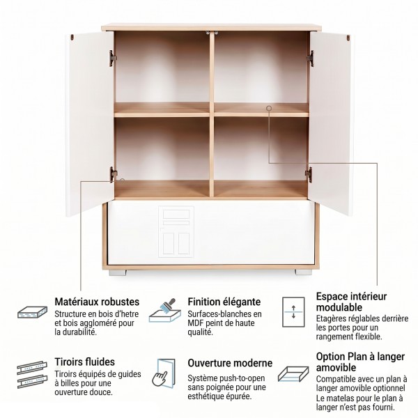 IDA Commode bébé en bois 2 portes 1 tiroir