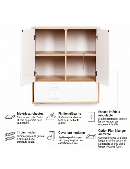IDA Commode bébé en bois 2 portes 1 tiroir