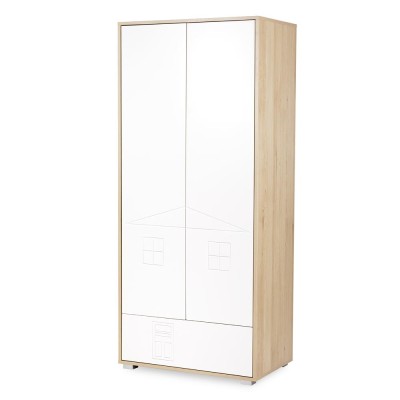 IDA Armoire penderie 2 portes avec étagères et 1 tiroir