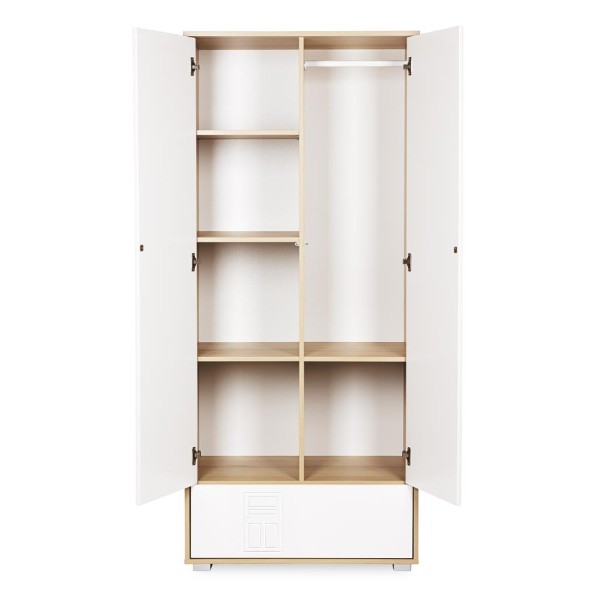IDA Armoire penderie 2 portes avec étagères et 1 tiroir
