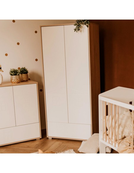 IDA Armoire penderie 2 portes avec étagères et 1 tiroir