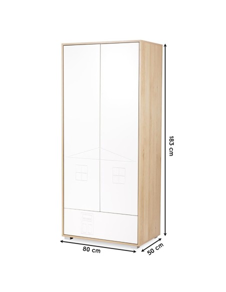 IDA Armoire penderie 2 portes avec étagères et 1 tiroir