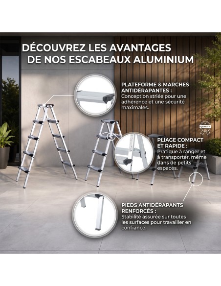 STEP Marchepied double pliable en aluminium – 2 à 5 marches