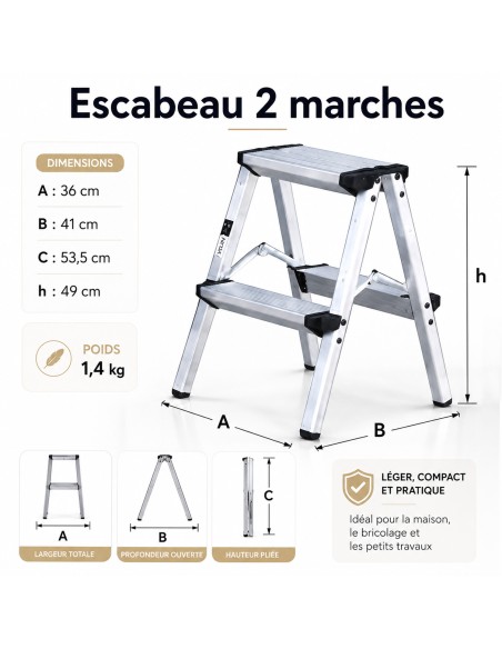 STEP Marchepied double pliable en aluminium – 2 à 5 marches