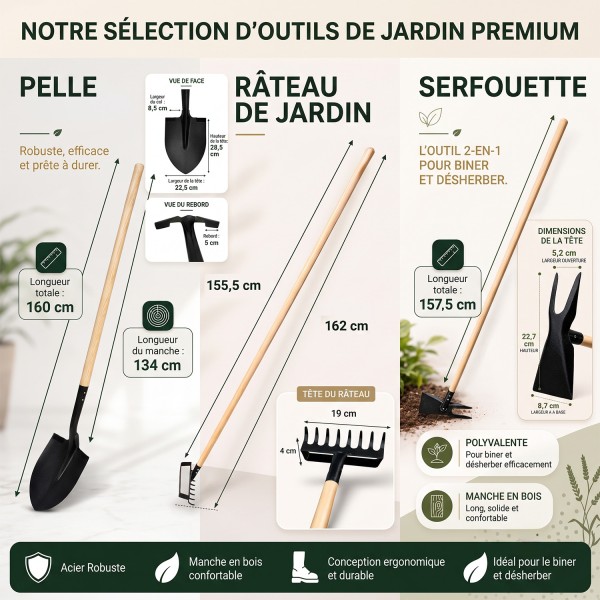 Lot de 3 outils de jardinage OGROD en frêne FSC