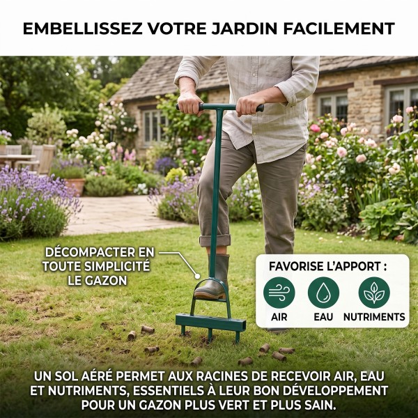 FIO Aérateur de pelouse manuel à pics manche long