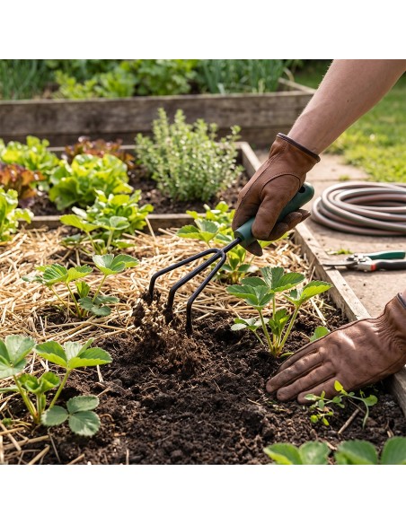 LITTLE Outils de jardinage à main - Cultivateur 3 dents avec manche court