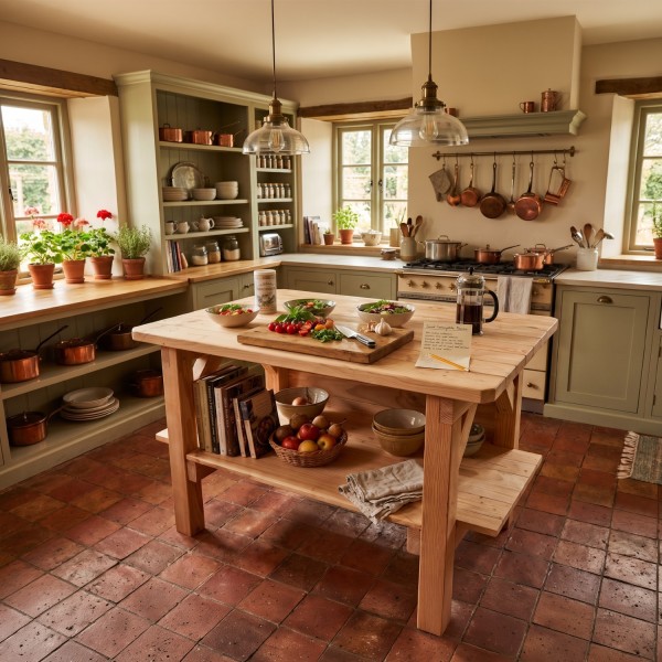Îlot central de cuisine en bois Douglas