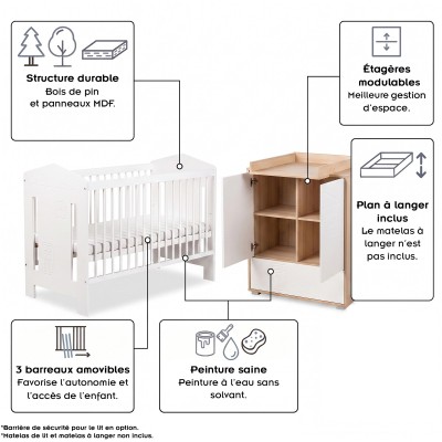 IDA Ensemble bébé commode + plan et lit 2
