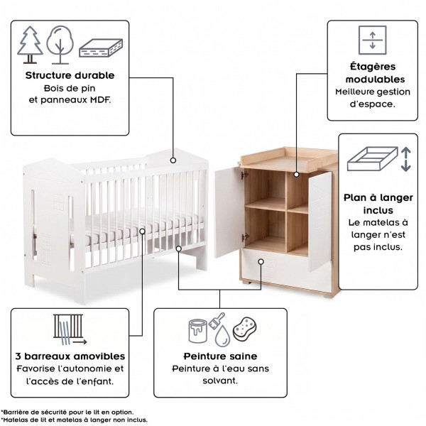 IDA Ensemble bébé armoire, commode et lit