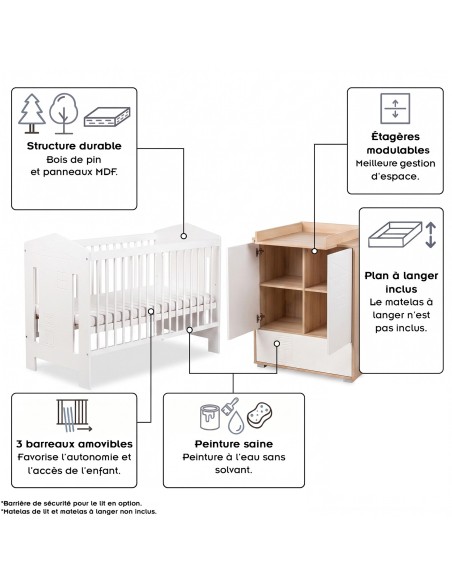 IDA Ensemble bébé armoire, commode et lit