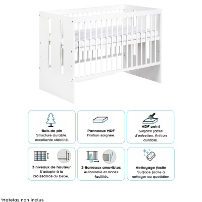 PAOLA Lit bébé évolutif avec barreaux 2
