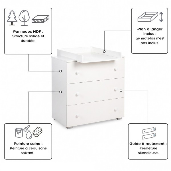 PAOLA Commode bébé 3 tiroirs