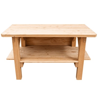Îlot central cuisine en bois Douglas avec étagère