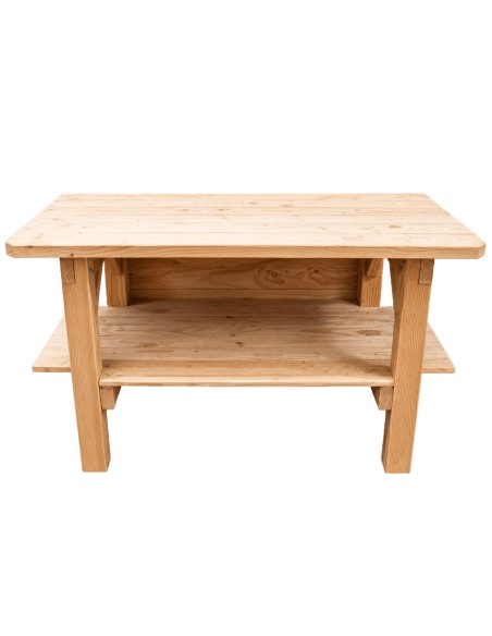 Îlot central cuisine en bois Douglas avec étagère