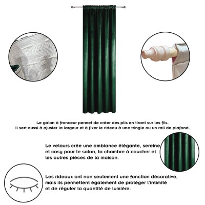 Rideau occultant en velours à galon fronceur 2