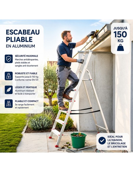 RISE Escabeau pliable en aluminium avec pieds antidérapants