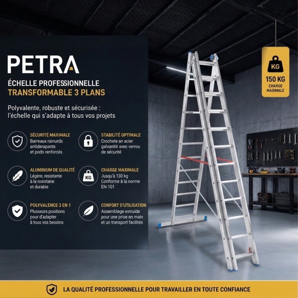 PETRA Échelle professionnelle transformable aluminium 3 plans