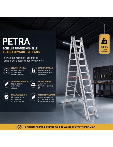 PETRA Échelle professionnelle transformable aluminium 3 plans
