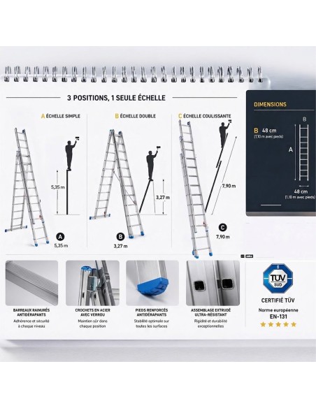 PETRA Échelle professionnelle transformable aluminium 3 plans