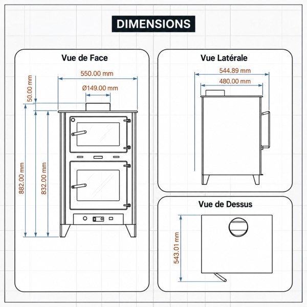 Mesures AURALIS Poêle à bois et four multifonction