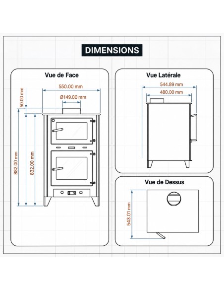 Mesures AURALIS Poêle à bois et four multifonction