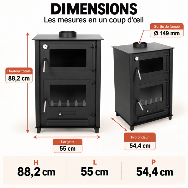 Dimensions AURALIS Poêle à bois et four multifonction