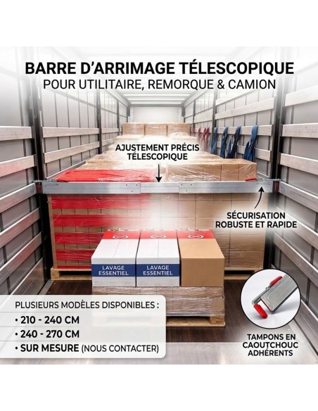Barre d’arrimage télescopique aluminium utilitaire & remorque