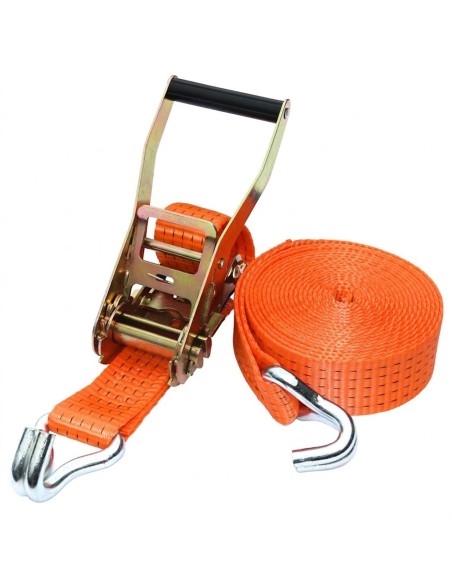 Sangle d'arrimage orange à cliquet avec crochets doubles 50 mm