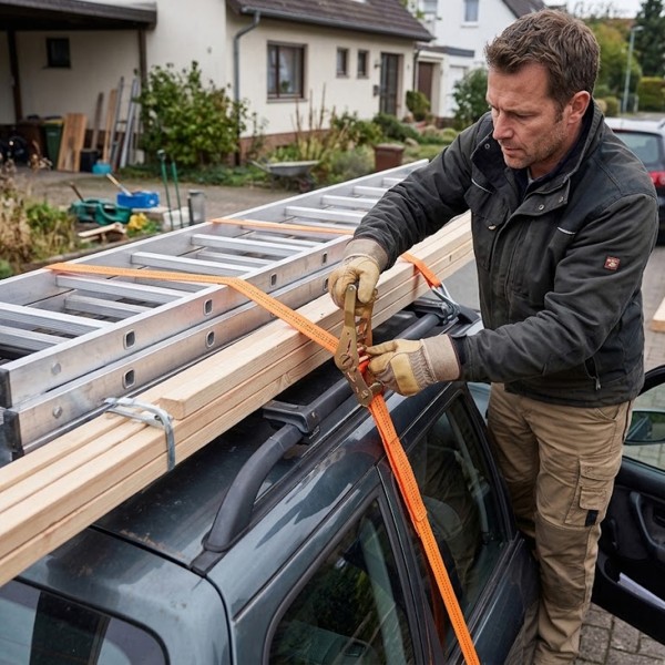 Sangle à Cliquet 2 Tonnes pour Galerie de Toit - Fixation Échelle et Bois