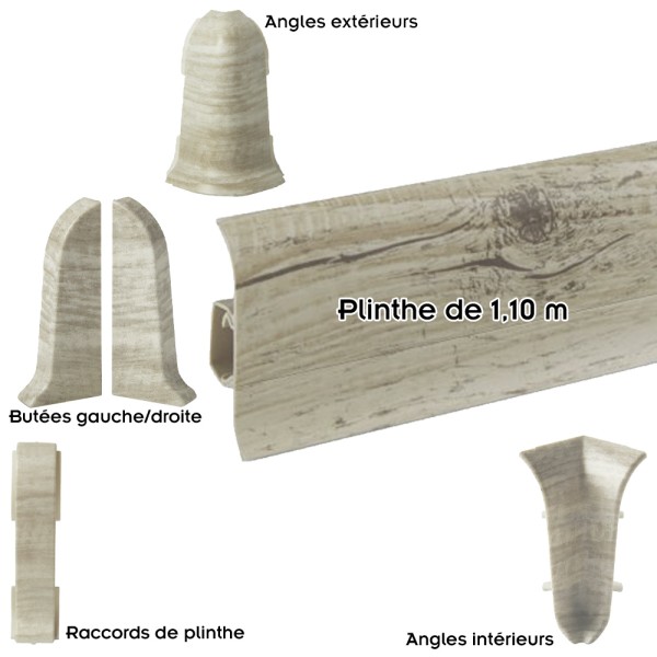 Plinthes goulotte passe-câble PVC 59 mm - 1,10 m avec raccords inclus